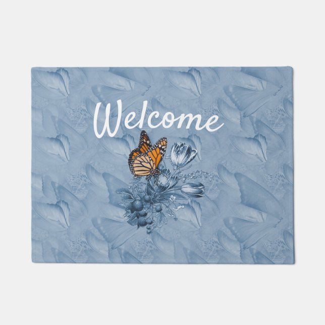 チアノータイプの動く蝶 ドアマット (正面)