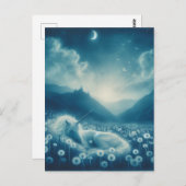 チアノータイプ眠るユニコーンタンデリオン夢 ポストカード (正面/裏面)