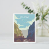 チアパスメキシコアートヴィンテージトラベルイラストレーション ポストカード (スタンド正面)
