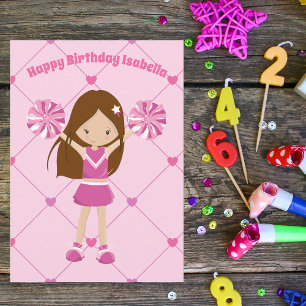 チアリーかわいらしダーパーソナライズされたピンク誕生日女の子 カード