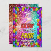 チアリーダーかわいいバニーポンポンおもしろい誕生日招待状 招待状 (正面/裏面)