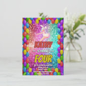 チアリーダーかわいいバニーポンポンおもしろい誕生日招待状 招待状 (スタンド正面)