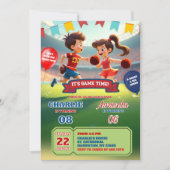 チアリーダーとフットボール合同誕生日 招待状 (正面)