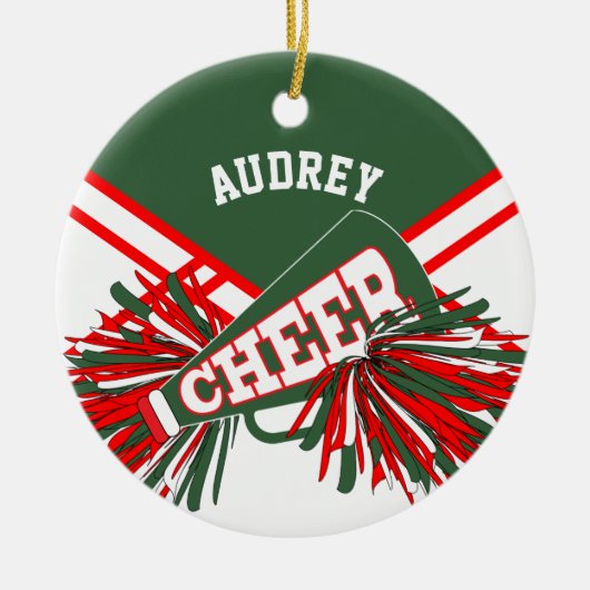 チアリーダーのためのハンターグリーン,赤,白📣💖 セラミックオーナメント (正面)