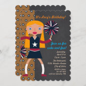 チアリーダーのポンポムス女の子の誕生日パーティー 招待状 (正面/裏面)