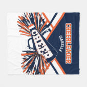 チアリーダーの場合📣 – ネイビーブルー、オレンジとホワイト フリースブランケット (正面(横))