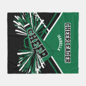 チアリーダーの場合📣 – 濃い緑、白、黒 フリースブランケット (正面(横))