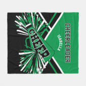 📣チアリーダーの場合 – 緑、白、黒 フリースブランケット (正面(横))