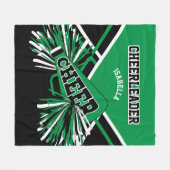 📣チアリーダーの場合 – 緑、白、黒 フリースブランケット (正面(横))