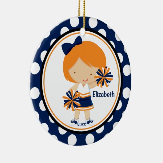 チアリーダーの女の子のクリスマスのオーナメントの青の金ゴールド セラミックオーナメント (右)