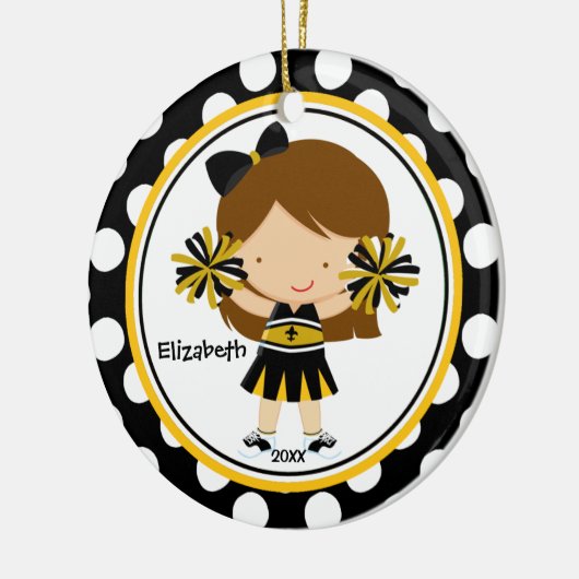 チアリーダーの女の子のクリスマスのオーナメントの黒の金ゴールド セラミックオーナメント (左)