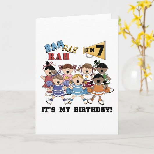 チアリーダーの第7誕生日のTシャツおよびギフト カード (黄色い花)