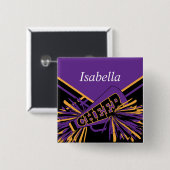 チアリーダーの衣装 – 紫、金ゴールド、黒 缶バッジ (正面&裏面)