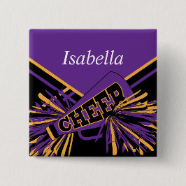 チアリーダーの衣装 – 紫、金ゴールド、黒 缶バッジ