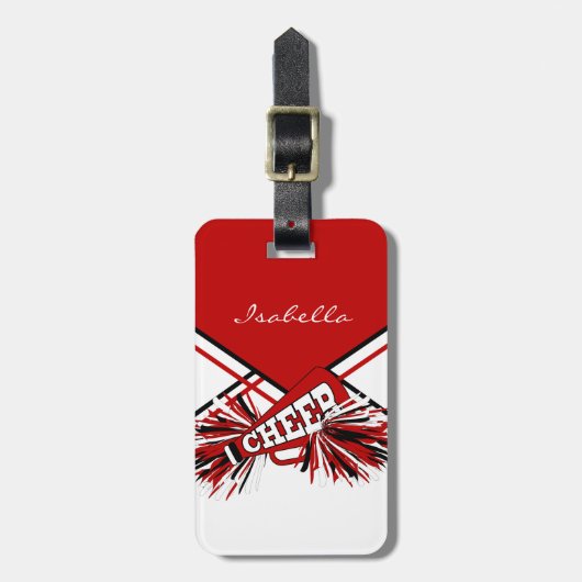チアリーダーの装赤と白置 ラゲッジタグ (正面縦)