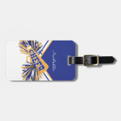 チアリーダーの金ゴールド、ホワイト、ブルーの衣装 ラゲッジタグ (正面横)
