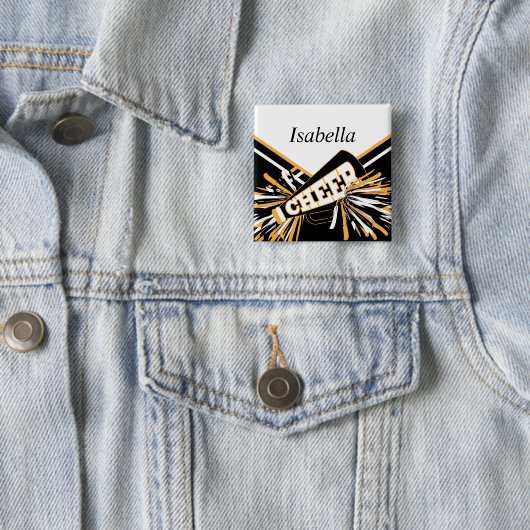 チアリーダーの金ゴールド、白、黒の衣装 缶バッジ (インサイチュ)