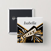 チアリーダーの金ゴールド、白、黒の衣装 缶バッジ (正面&裏面)