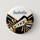 チアリーダーの金ゴールド、白、黒の衣装 缶バッジ (正面)