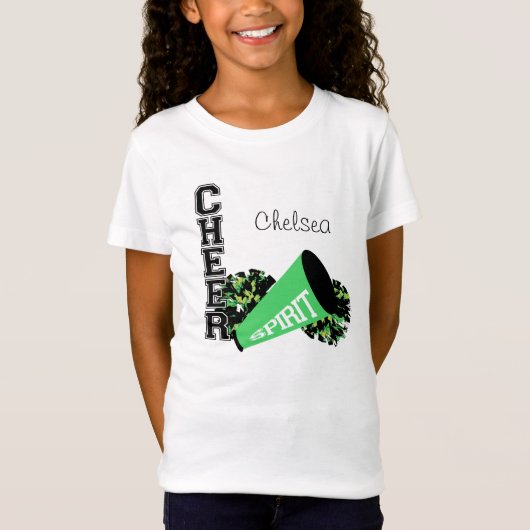 チアリーダーカスタマイズ可能な緑 Tシャツ (正面)
