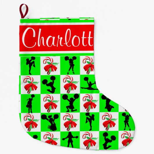 チアリーダーキャンディーケインクリスマスストッキング ラージクリスマスストッキング (正面)