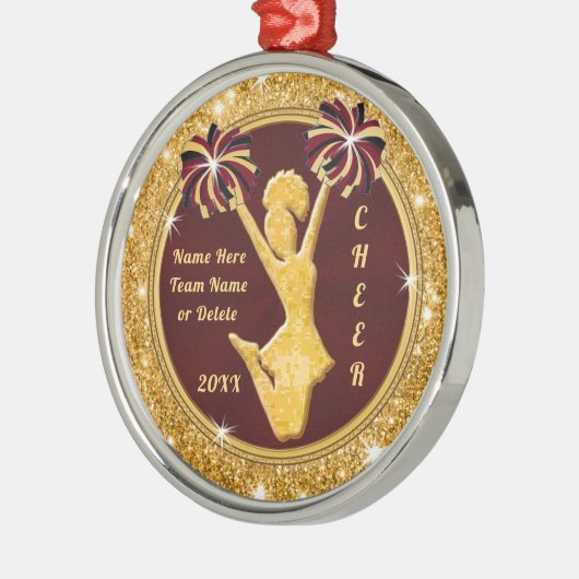 チアリーダークリスマスオーナメント パーソナライズされた メタルオーナメント (左)