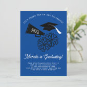 チアリーダー卒業パーティーブルーとブラック 招待状 (スタンド正面)