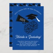 チアリーダー卒業パーティーブルーとブラック 招待状 (正面/裏面)