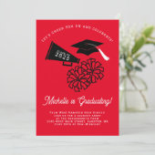 チアリーダー卒業パーティー赤と黒 招待状 (スタンド正面)