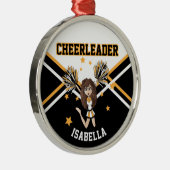 チアリーダー📣💖女の子 – 白、黒、金ゴールド メタルオーナメント (右)
