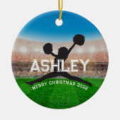 チアリーダー女性と女の子のためのクリスマスの装飾 セラミックオーナメント (正面)