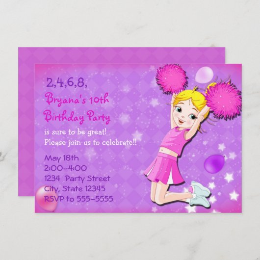 チアリーダー応援バースデーパーティ招待状 招待状 (正面/裏面)