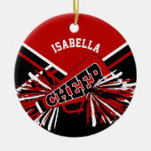 チアリーダー📣💖濃い赤、黒、白 セラミックオーナメント (正面)