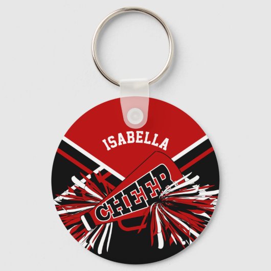 チアリーダー精神 – 濃い赤、黒と白 キーホルダー (正面)