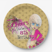 チアリーダー誕生日ガール – ピンク ペーパープレート (正面)