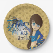 チアリーダー誕生日ガール – 青 ペーパープレート (正面)