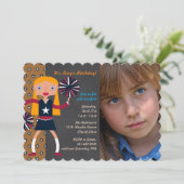 チアリーダー誕生日パーティーの写真招待状 招待状 (スタンド正面)