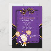 チアリーダー誕生日パーティーinパープル&金ゴールド 招待状 (正面)