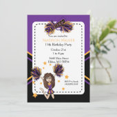 チアリーダー誕生日パーティーinパープル&金ゴールド 招待状 (スタンド正面)
