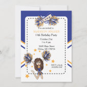 チアリーダー誕生日パーティーinブルー&金ゴールド 招待状 (正面)