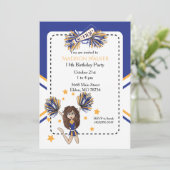 チアリーダー誕生日パーティーinブルー&金ゴールド 招待状 (スタンド正面)