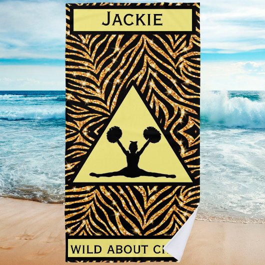 チアリーダー金ゴールドゼブラワイルド応援 ビーチタオル