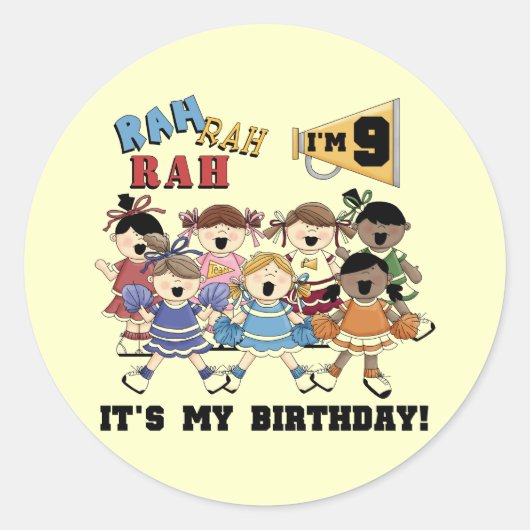 チアリーダー9誕生日Tシャツ&ギフト ラウンドシール (正面)