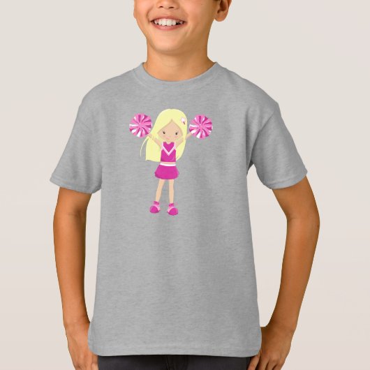 チアリーダー，かわいい女の子，金髪，チアリーティング Tシャツ (正面)