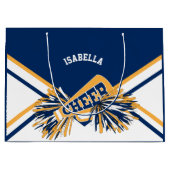 チアリーダー📣 – ネイビーブルー、金ゴールド、ホワイト ラージペーパーバッグ (正面)