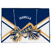 チアリーダー📣 – ネイビーブルー、金ゴールド、ホワイト ラージペーパーバッグ (裏面)