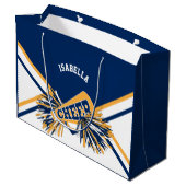 チアリーダー📣 – ネイビーブルー、金ゴールド、ホワイト ラージペーパーバッグ (裏面アングル)