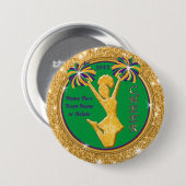 チアリーダー・パーティーの好意で、マルディ・グラをテーマにした 缶バッジ (正面&裏面)