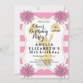 チアリーダー ピンク | ゴールド ガール 誕生日パーティー 招待状 (正面)