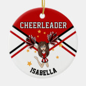チアリーダー📣 💖少女 – 赤、黒、白 セラミックオーナメント (正面)